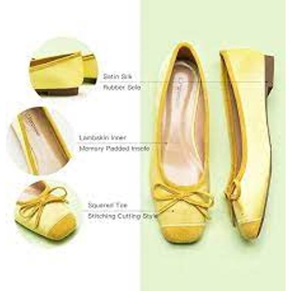 C.Paravano Flats Shoes for Women Yellow Ballet Flats Square Toe Yellow - Picture 3 of 5